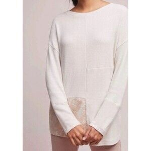 Anthropologie Saturday Sunday S Cream Patch Lace‎ Asymmetrical Tunic Sweater